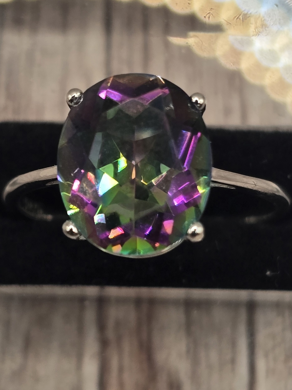 Mystic Topaz Oval Solitaire Ring - Multicolor Sterling 925